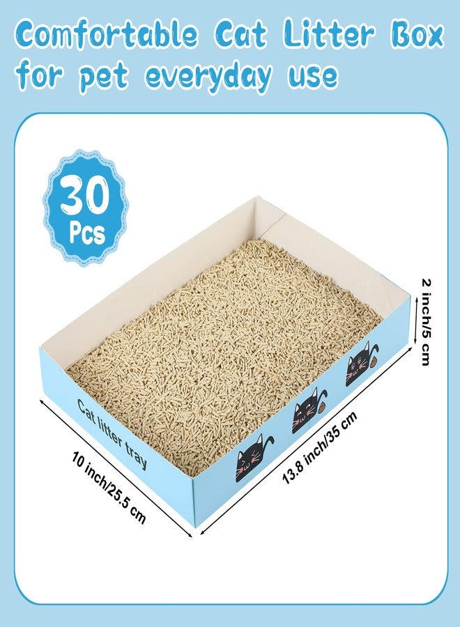 Amyhill 30 Pack Disposable Cat Litter Box Foldable Paper Kitty Tray 13.8x10x2 in Small Lightweight Cardboard Box Water Proof for Indoor Low Entry Easy Disposal Non Clumping Nice Absorption Portable (Blue) - Image 2